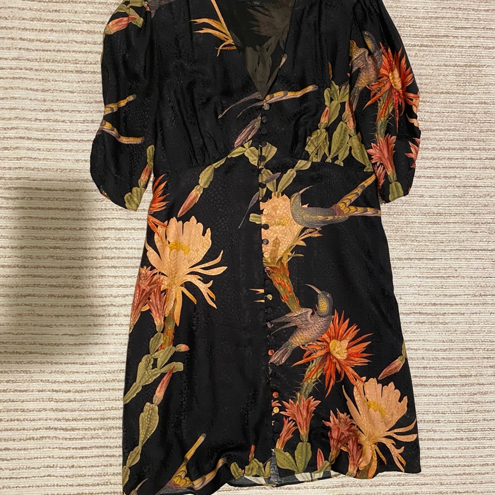 Floral Black Dress with Button Detail